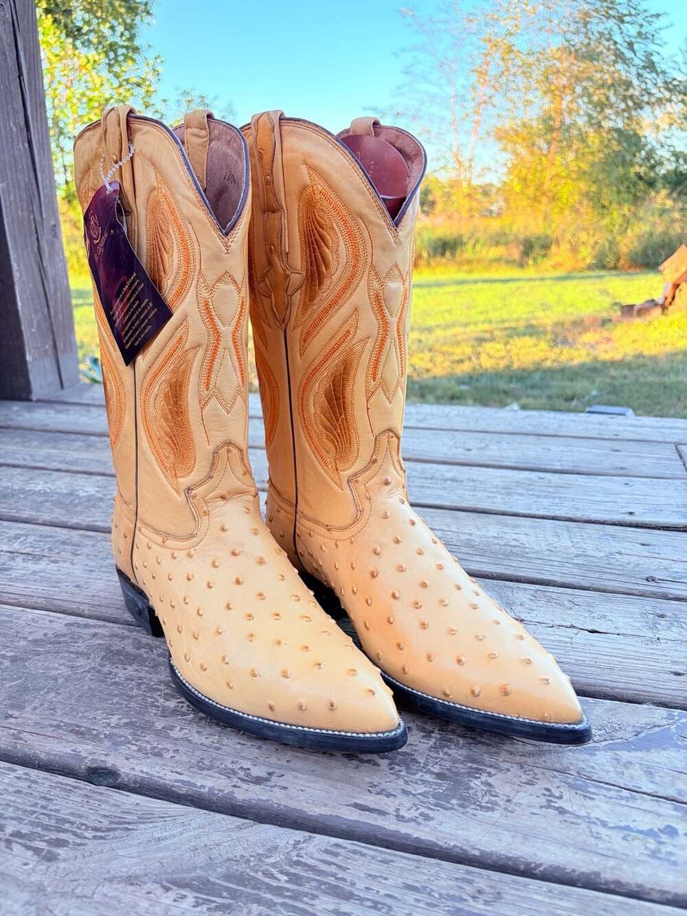 El General Ostrich Cowboy Boots Size 9 Tan Pointy Toe